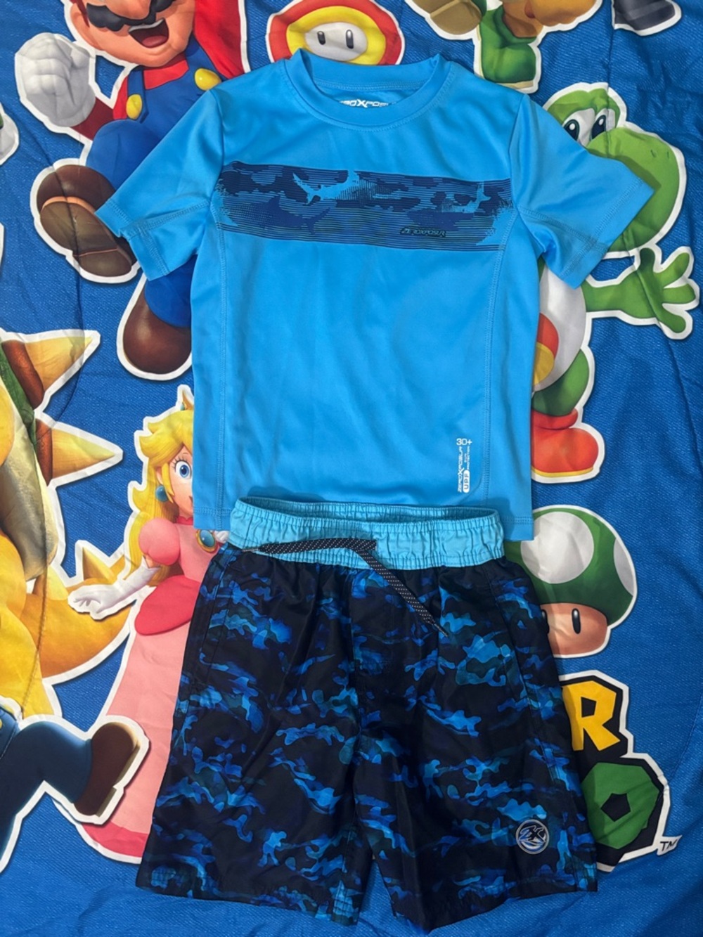 Target Blue Kids Rash Guard Swim Set with Camo Shorts